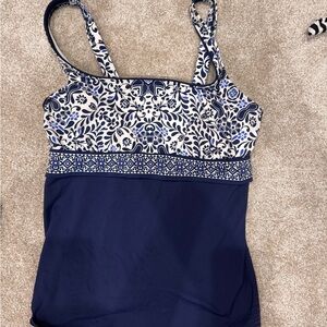 Lands' End Blue and White Bustier Swim Camisole